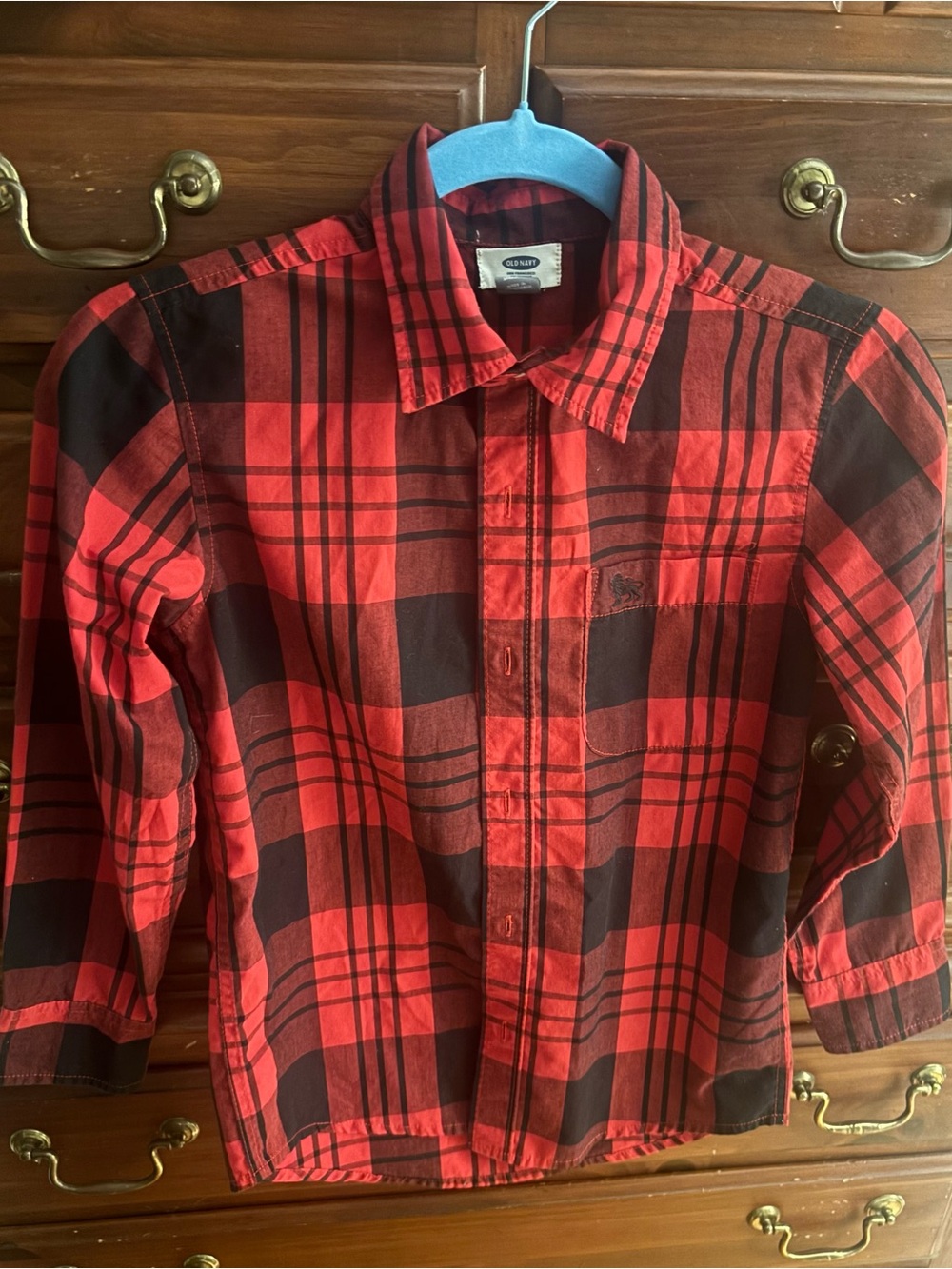 BOYS’ Old Navy Red and Black Plaid Button-Down Shirt